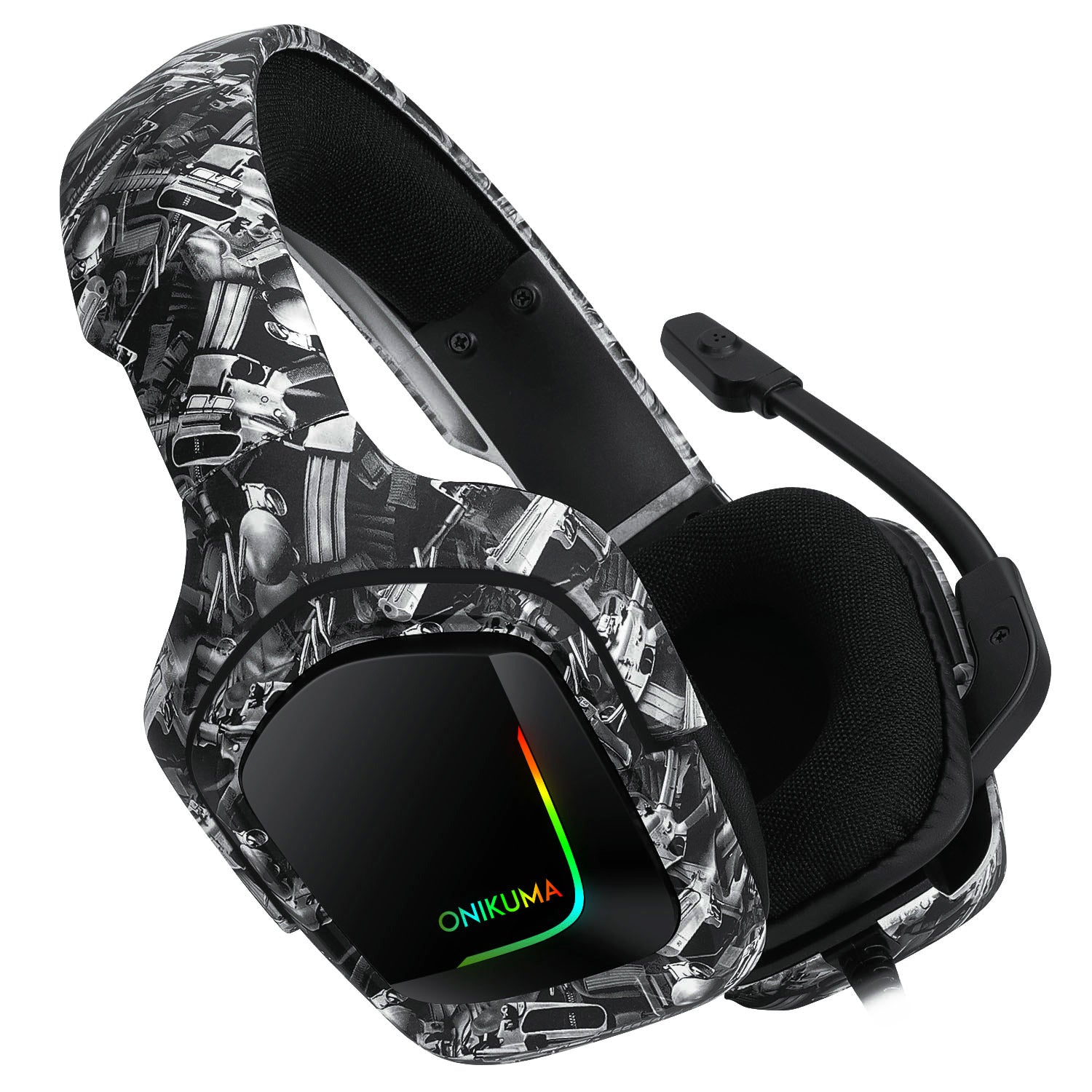 ONIKUMA K20 Camouflage Gaming Headset PS4 hovedtelefoner med mikrofon/led lys mørkegrå ONIKUMA K20 Camouflage Gaming Headset PS4 hovedtelefoner med mikrofon/led lys mørkegrå